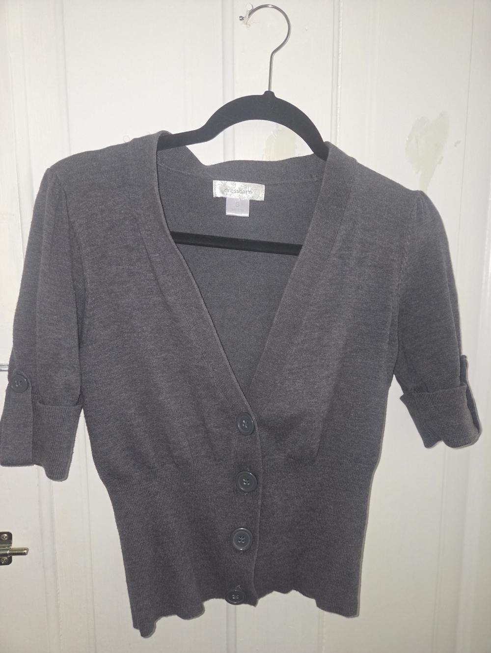Dressbarn Gray V-Neck Button Cardigan In Size Small